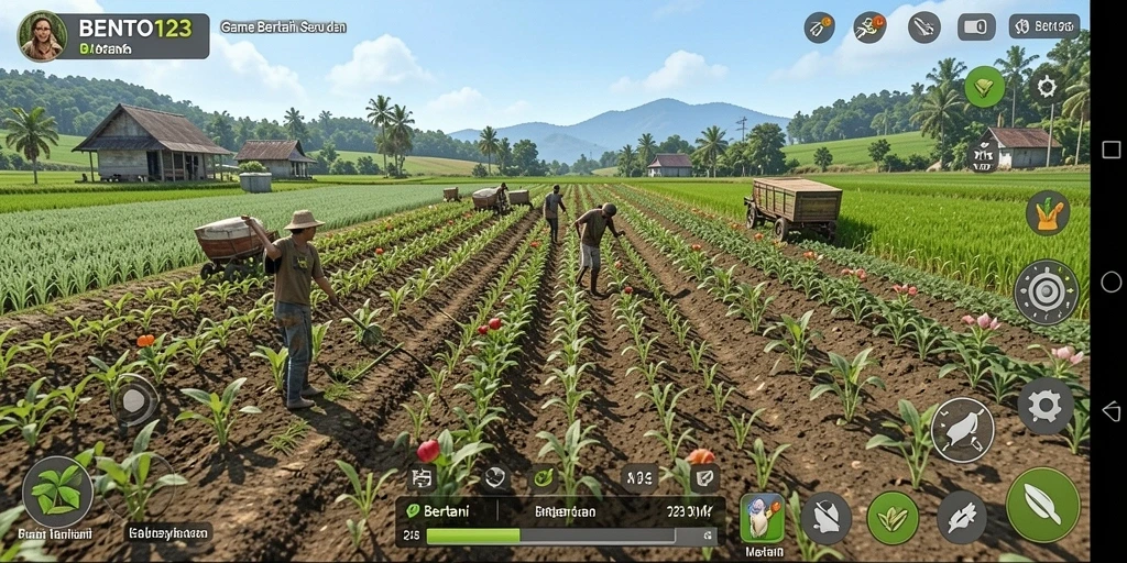 Tampilan antarmuka game bertani BENTO123 yang menarik.
