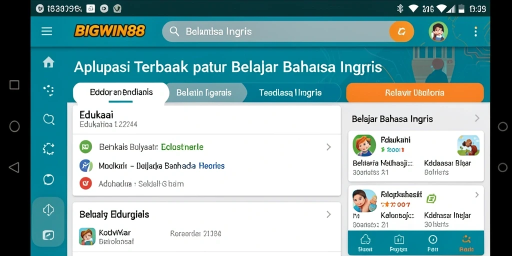 Antarmuka menarik untuk belajar Bahasa Inggris dengan mudah.