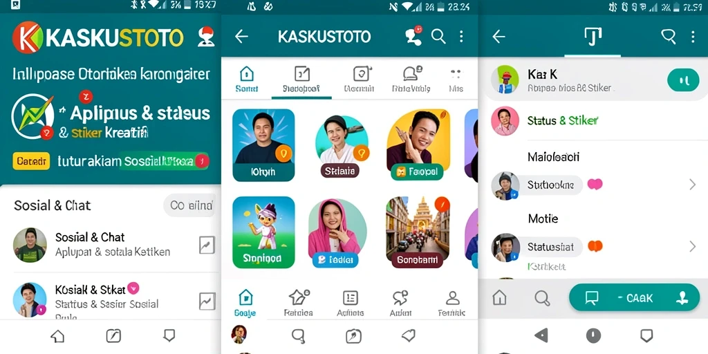 Antarmuka KASKUSTOTO dengan berbagai pilihan stiker kreatif.
