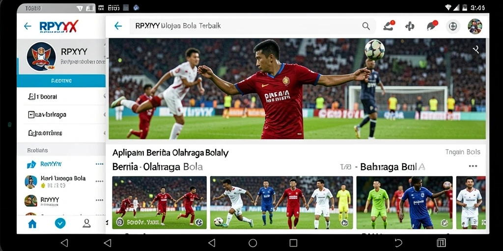 Antarmuka utama aplikasi RPYYY dengan berita olahraga bola terkini.