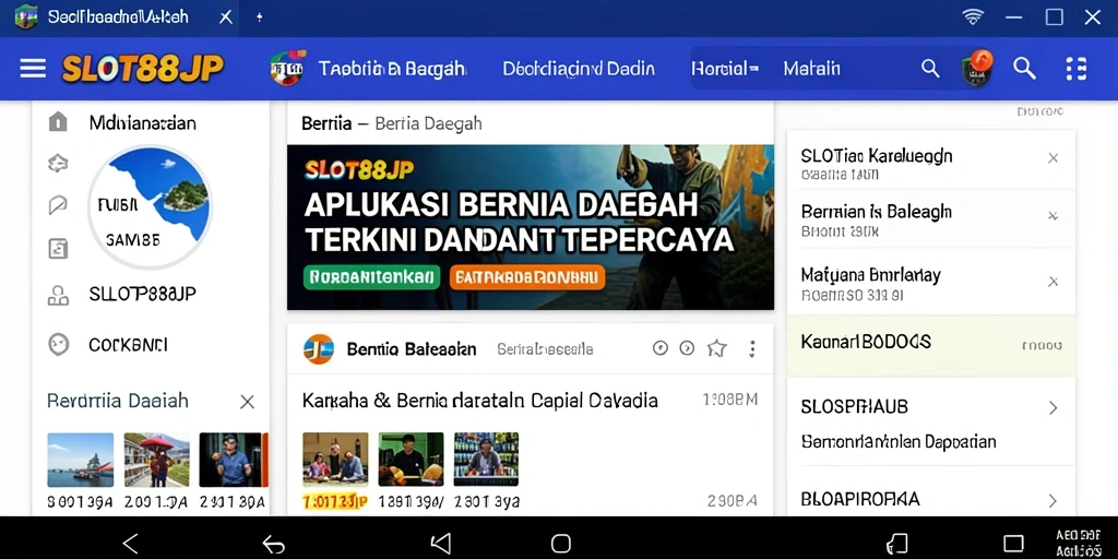 Antarmuka pengguna SLOT88JP yang menampilkan berita daerah terkini.
